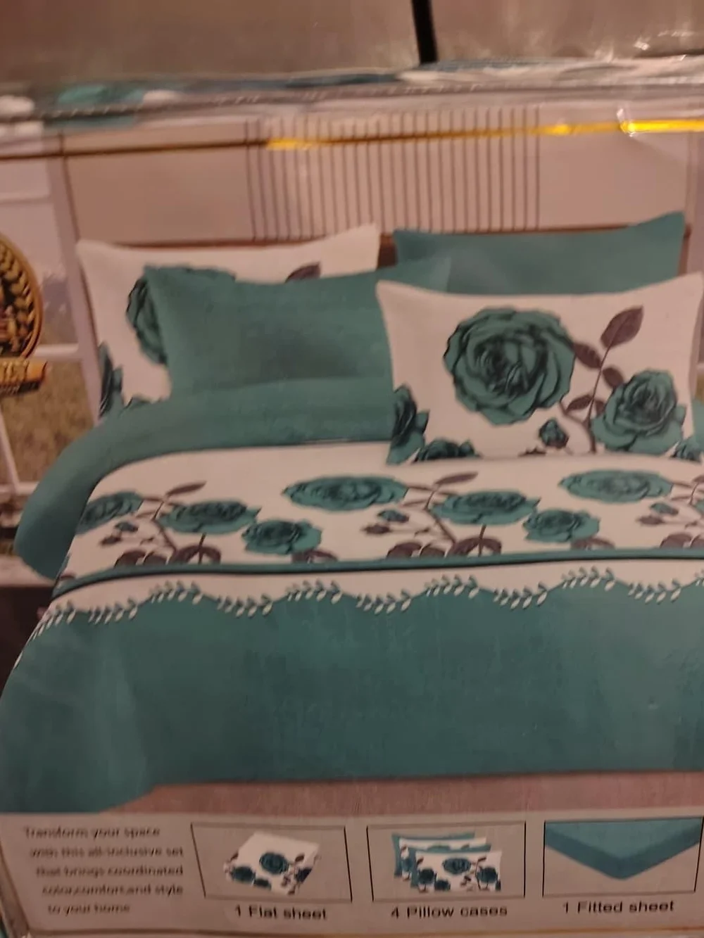 Teal Floral Bedding Set – 4-Piece Comforter and Pillowcase Collection
